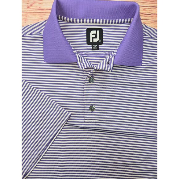 FootJoy FJ Mens Striped Purple-White Golf Apparel Polo Large - Picture 4 of 7